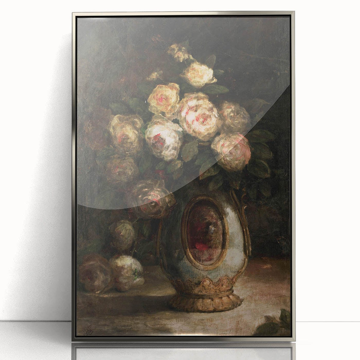 Vintage Botanical Art Prints - Antique Floral Vase with Roses