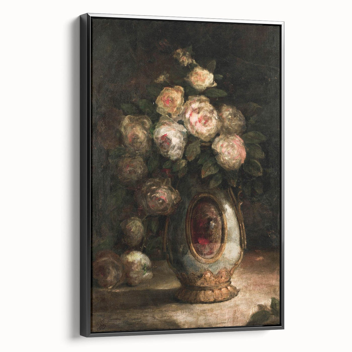 Vintage Botanical Art Prints - Antique Floral Vase with Roses