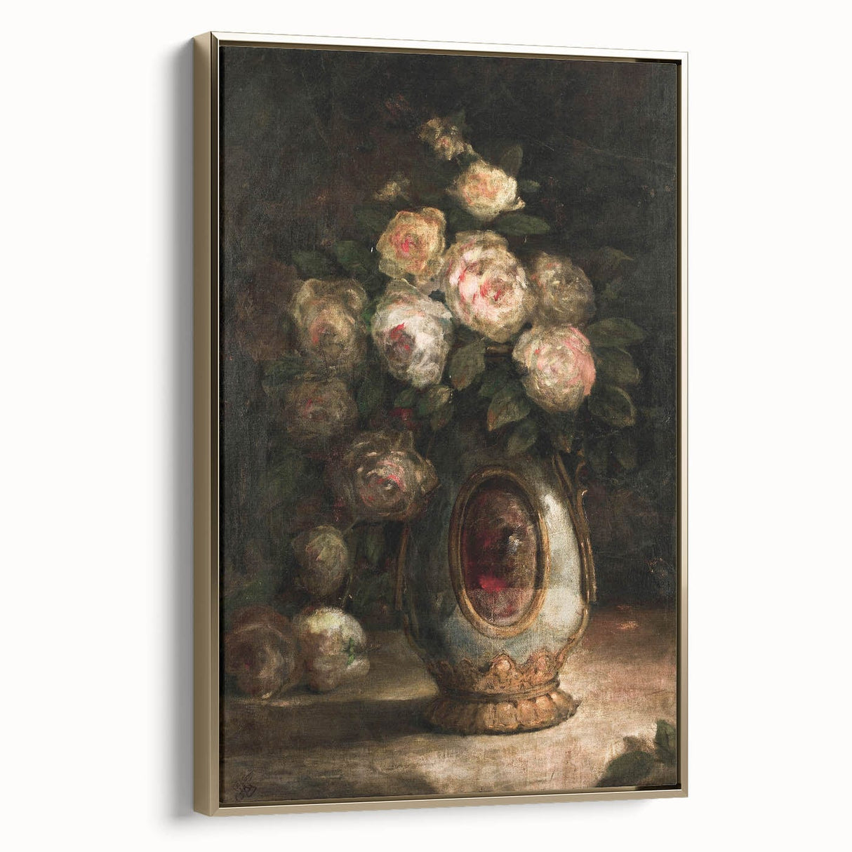 Vintage Botanical Art Prints - Antique Floral Vase with Roses