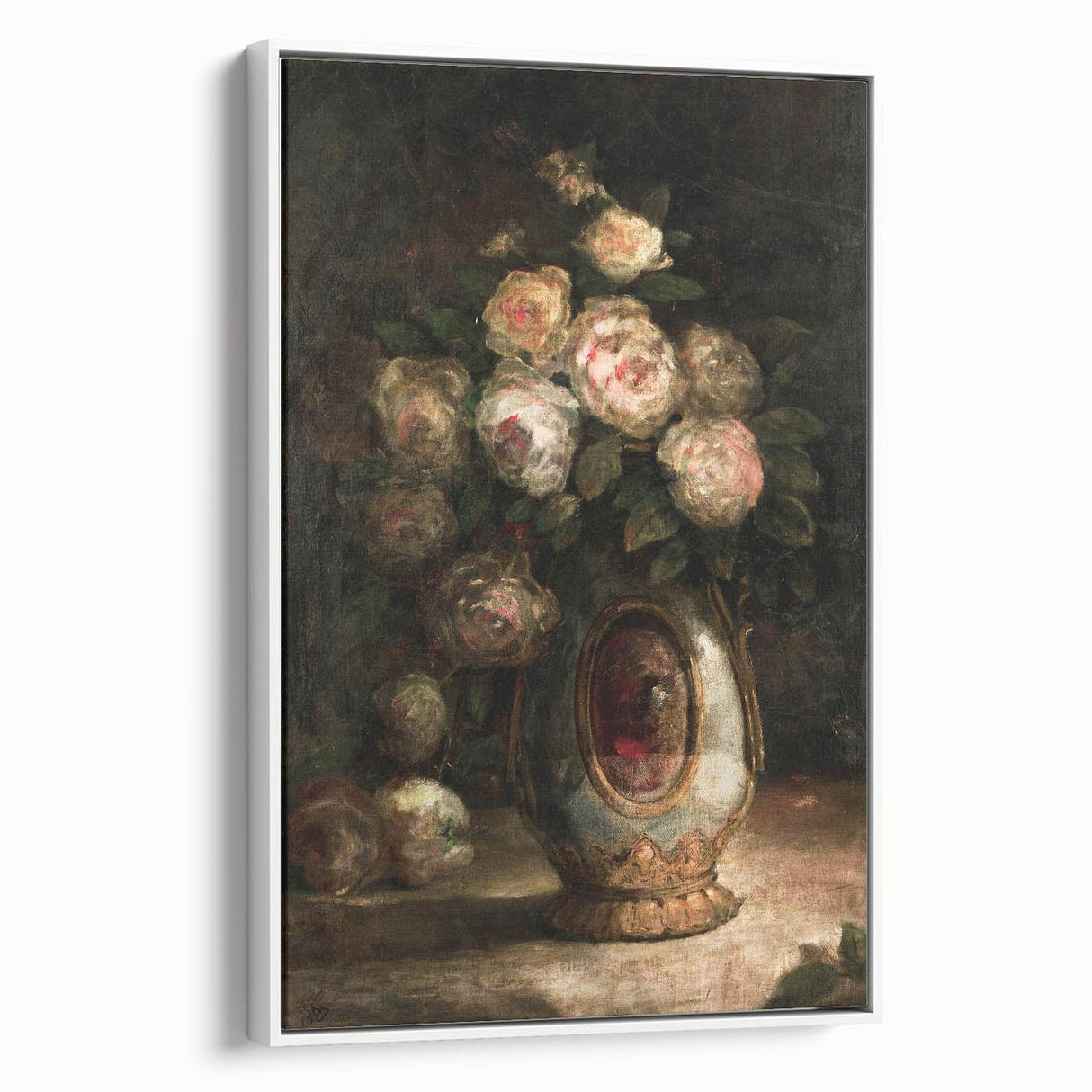 Vintage Botanical Art Prints - Antique Floral Vase with Roses