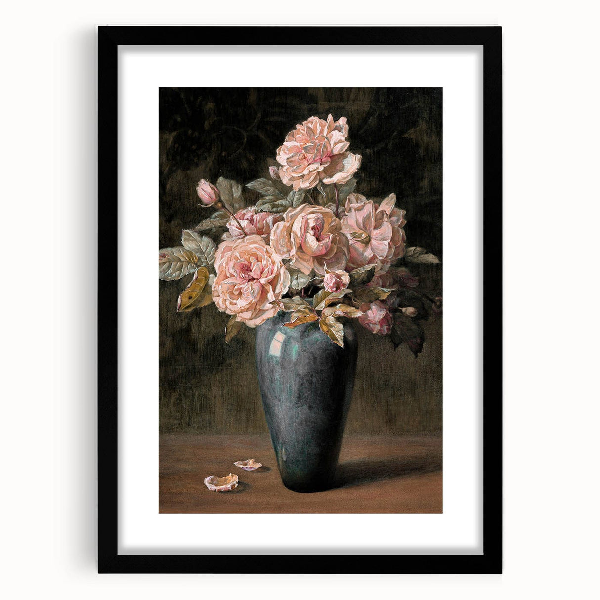 Vintage Botanical Art Prints - Antique Floral Vase with Roses