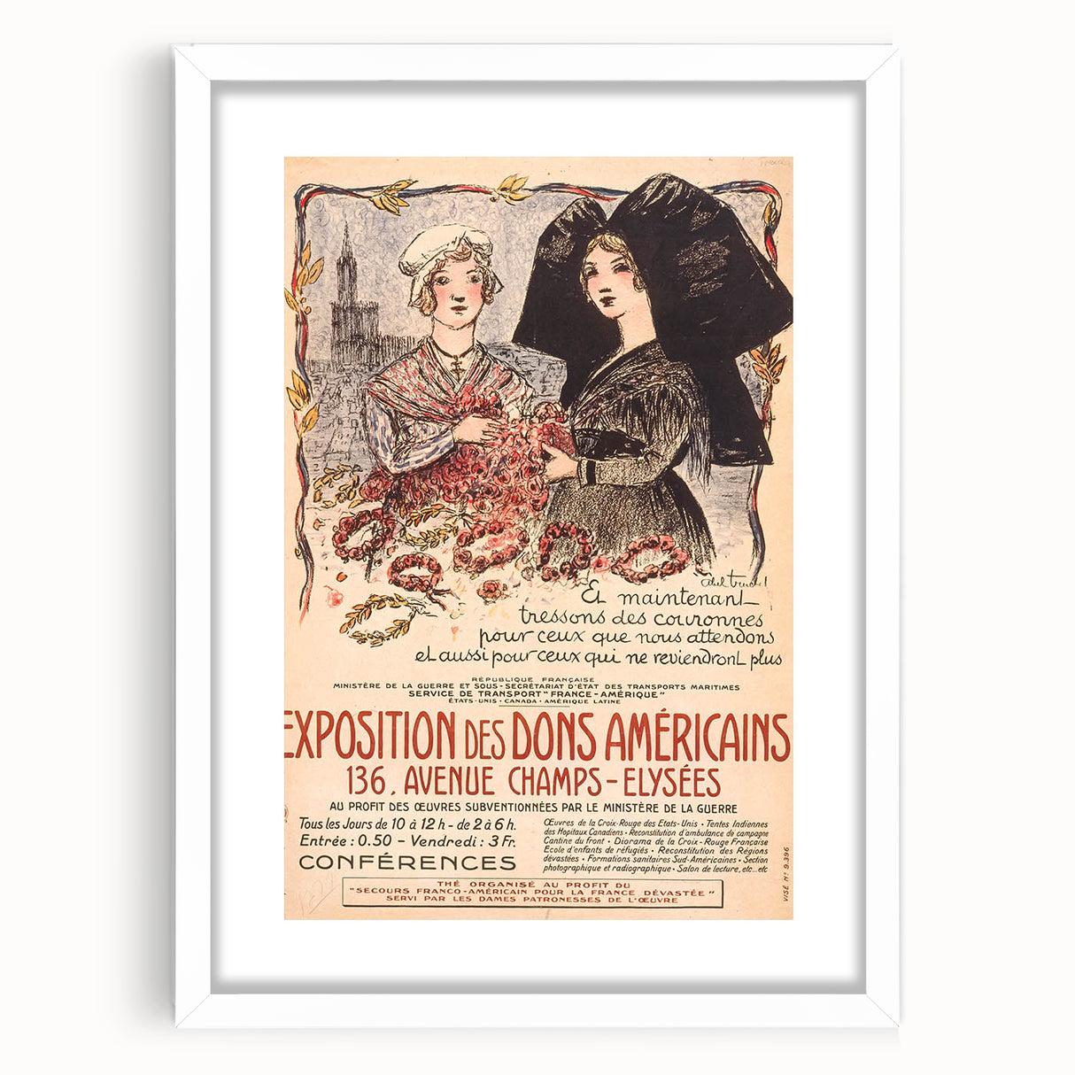 Vintage Exhibition Poster Art – Classic French Design with Red Accents