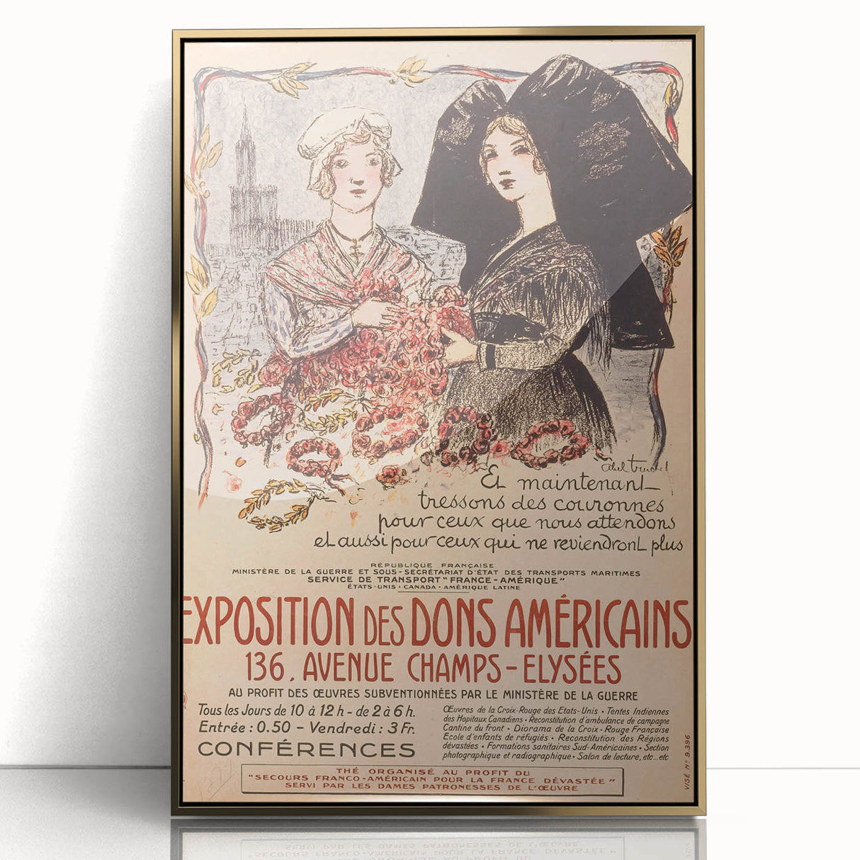Vintage Exhibition Poster Art – Classic French Design with Red Accents