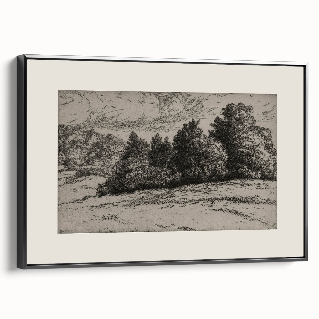 Vintage Landscape Etching - Forest Trees Sketch Canvas