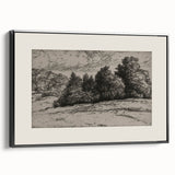 Vintage Landscape Etching - Forest Trees Sketch Canvas
