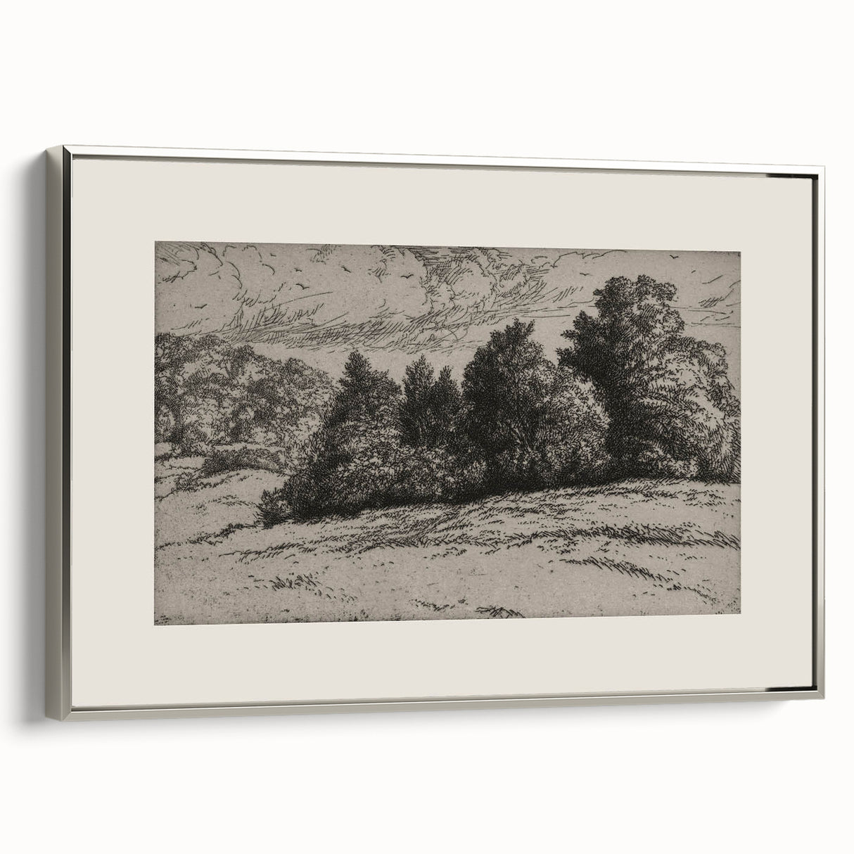 Vintage Landscape Etching - Forest Trees Sketch Canvas