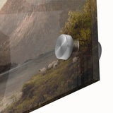 Vintage Mountain Landscape Art - Tranquil Lake with Sheep Canvas