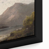 Vintage Mountain Landscape Art - Tranquil Lake with Sheep Canvas