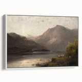 Vintage Mountain Landscape Art - Tranquil Lake with Sheep Canvas