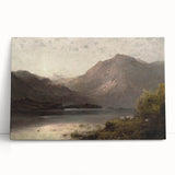 Vintage Mountain Landscape Art - Tranquil Lake with Sheep Canvas