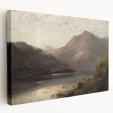 Vintage Mountain Landscape Art - Tranquil Lake with Sheep Canvas