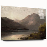 Vintage Mountain Landscape Art - Tranquil Lake with Sheep Canvas