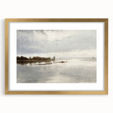 Vintage Riverside Landscape Art - Calm River with Boats Canvas