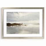 Vintage Riverside Landscape Art - Calm River with Boats Canvas