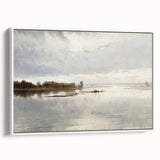 Vintage Riverside Landscape Art - Calm River with Boats Canvas