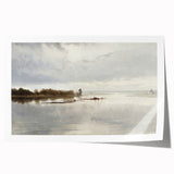 Vintage Riverside Landscape Art - Calm River with Boats Canvas