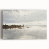 Vintage Riverside Landscape Art - Calm River with Boats Canvas
