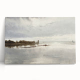 Vintage Riverside Landscape Art - Calm River with Boats Canvas