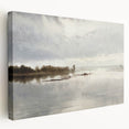 Vintage Riverside Landscape Art - Calm River with Boats Canvas