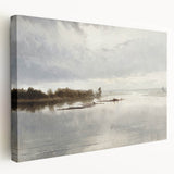 Vintage Riverside Landscape Art - Calm River with Boats Canvas