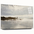 Vintage Riverside Landscape Art - Calm River with Boats Canvas