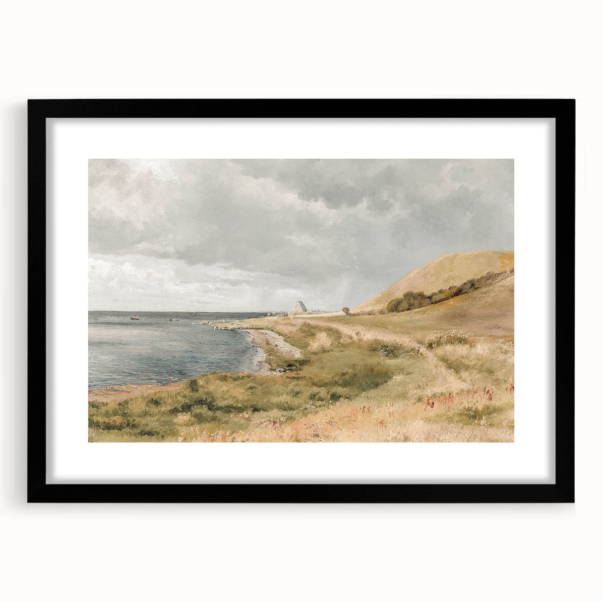 Vintage Coastal Landscape Art - Tranquil Seaside with Boats Canvas