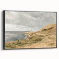 Vintage Coastal Landscape Art - Tranquil Seaside with Boats Canvas