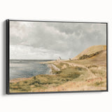 Vintage Coastal Landscape Art - Tranquil Seaside with Boats Canvas