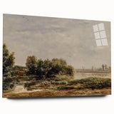 Vintage Riverside Art - Tranquil Ducks and Boat Canvas