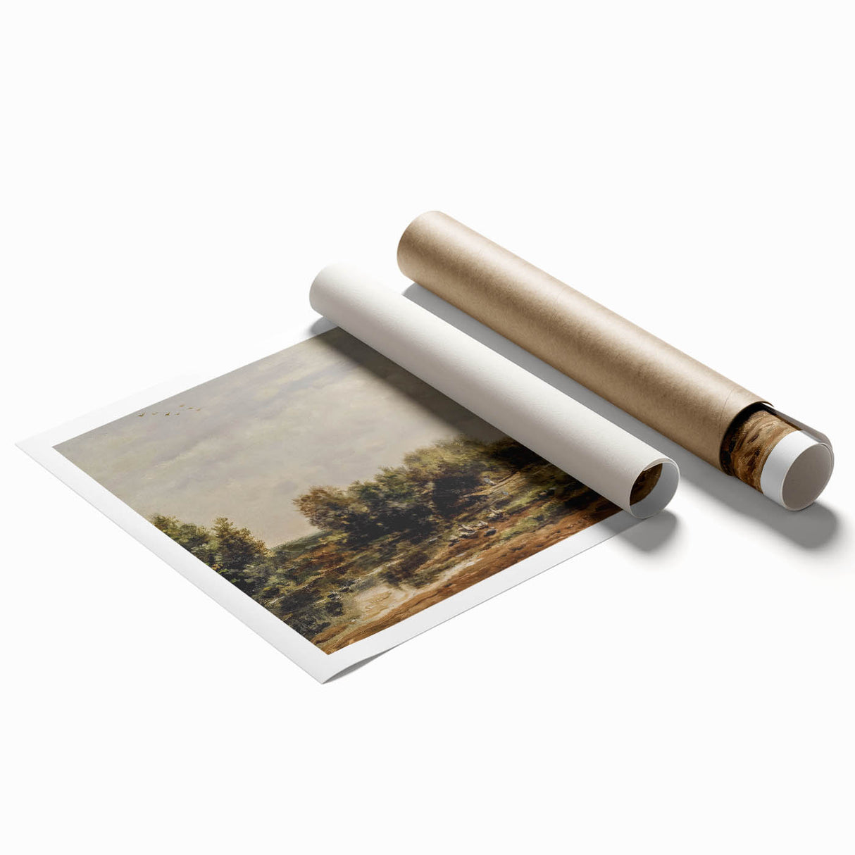 Vintage Riverside Art - Tranquil Ducks and Boat Canvas
