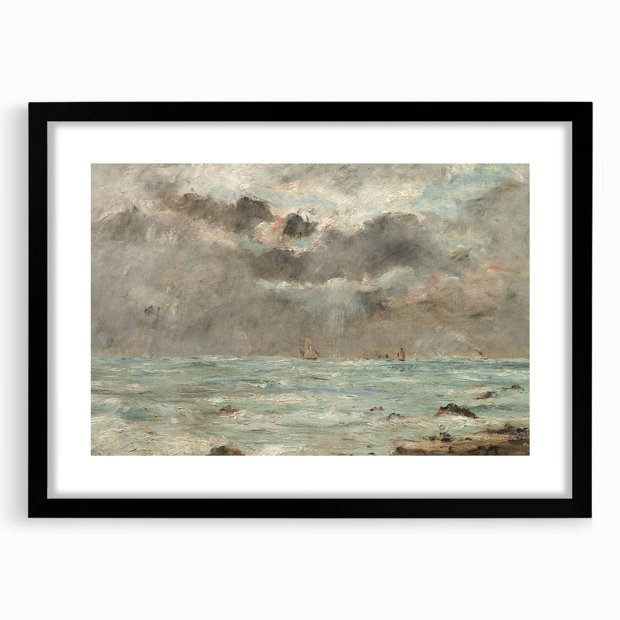 Vintage Seascape Art - Stormy Ocean with Ships Canvas