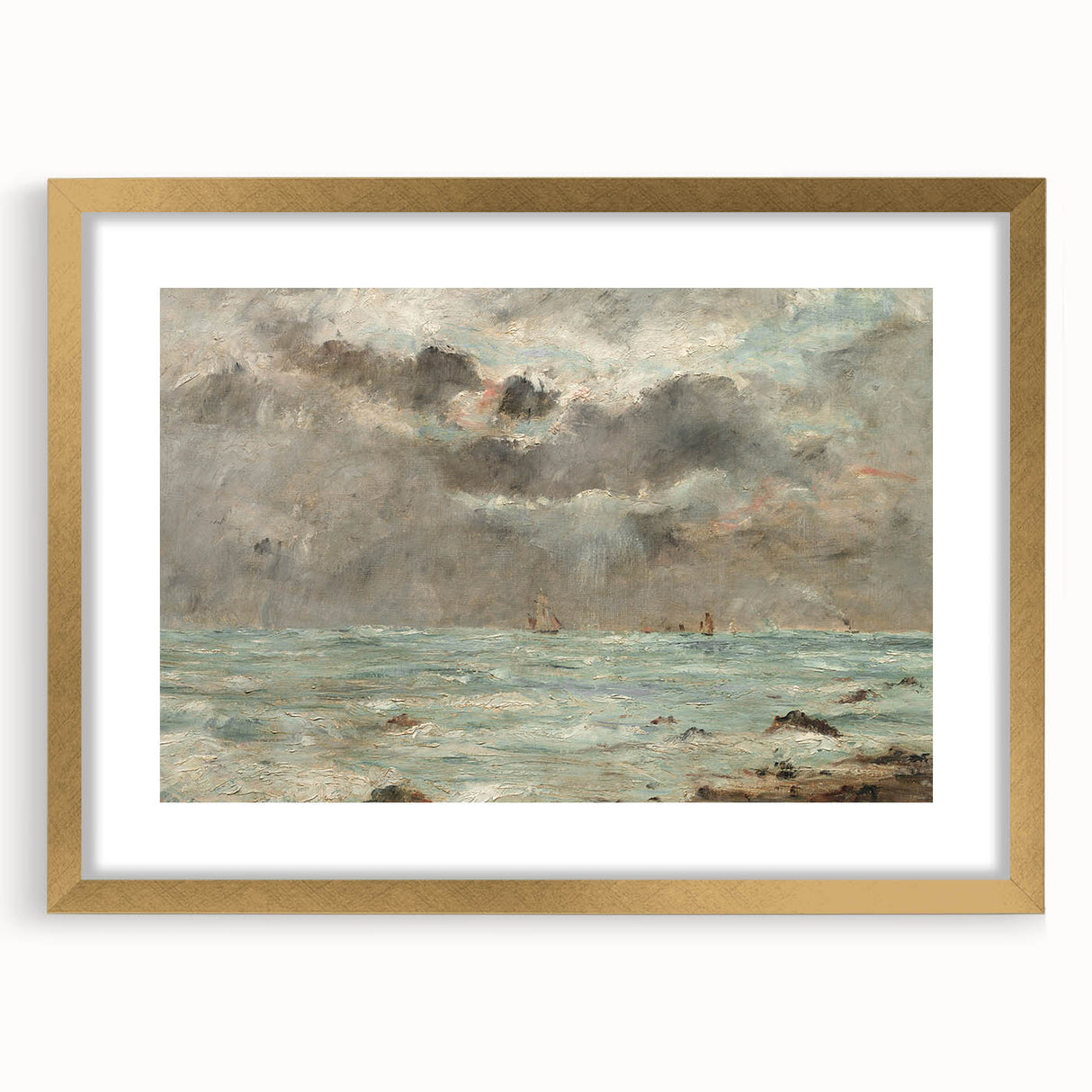Vintage Seascape Art - Stormy Ocean with Ships Canvas