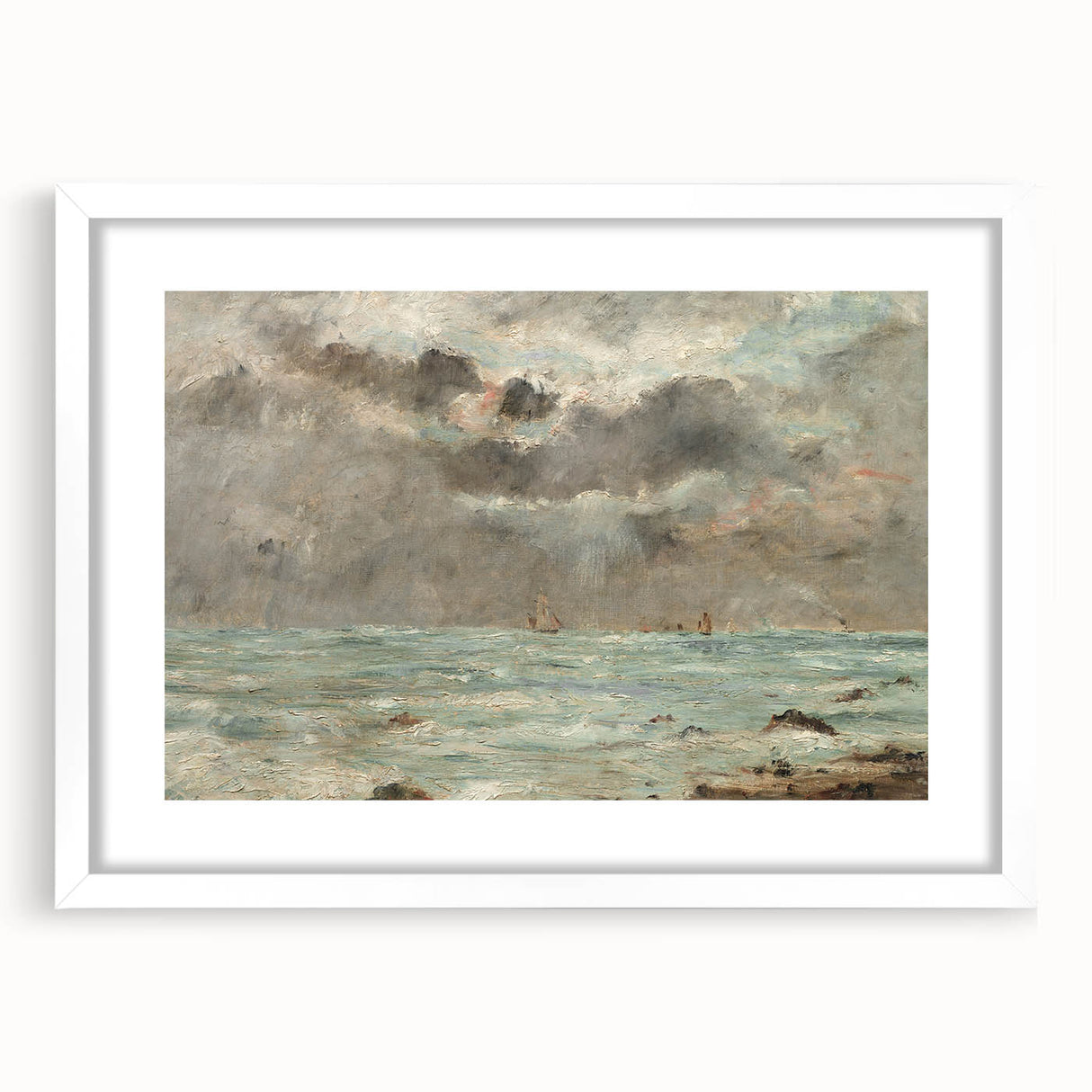 Vintage Seascape Art - Stormy Ocean with Ships Canvas