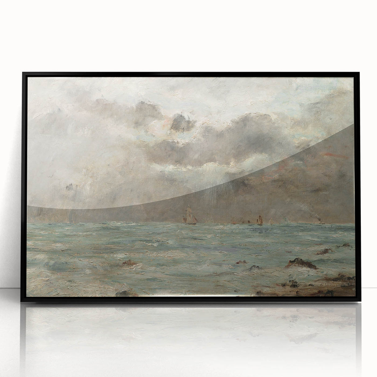 Vintage Seascape Art - Stormy Ocean with Ships Canvas