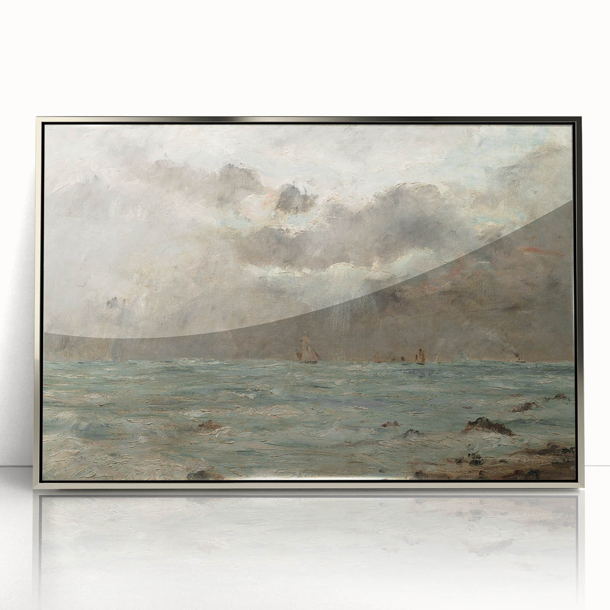 Vintage Seascape Art - Stormy Ocean with Ships Canvas