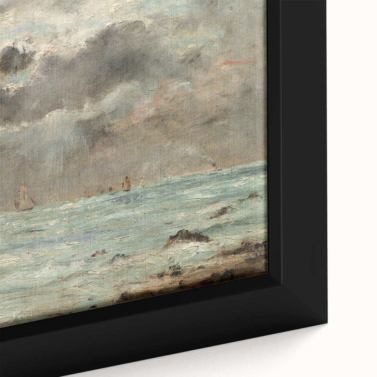Vintage Seascape Art - Stormy Ocean with Ships Canvas