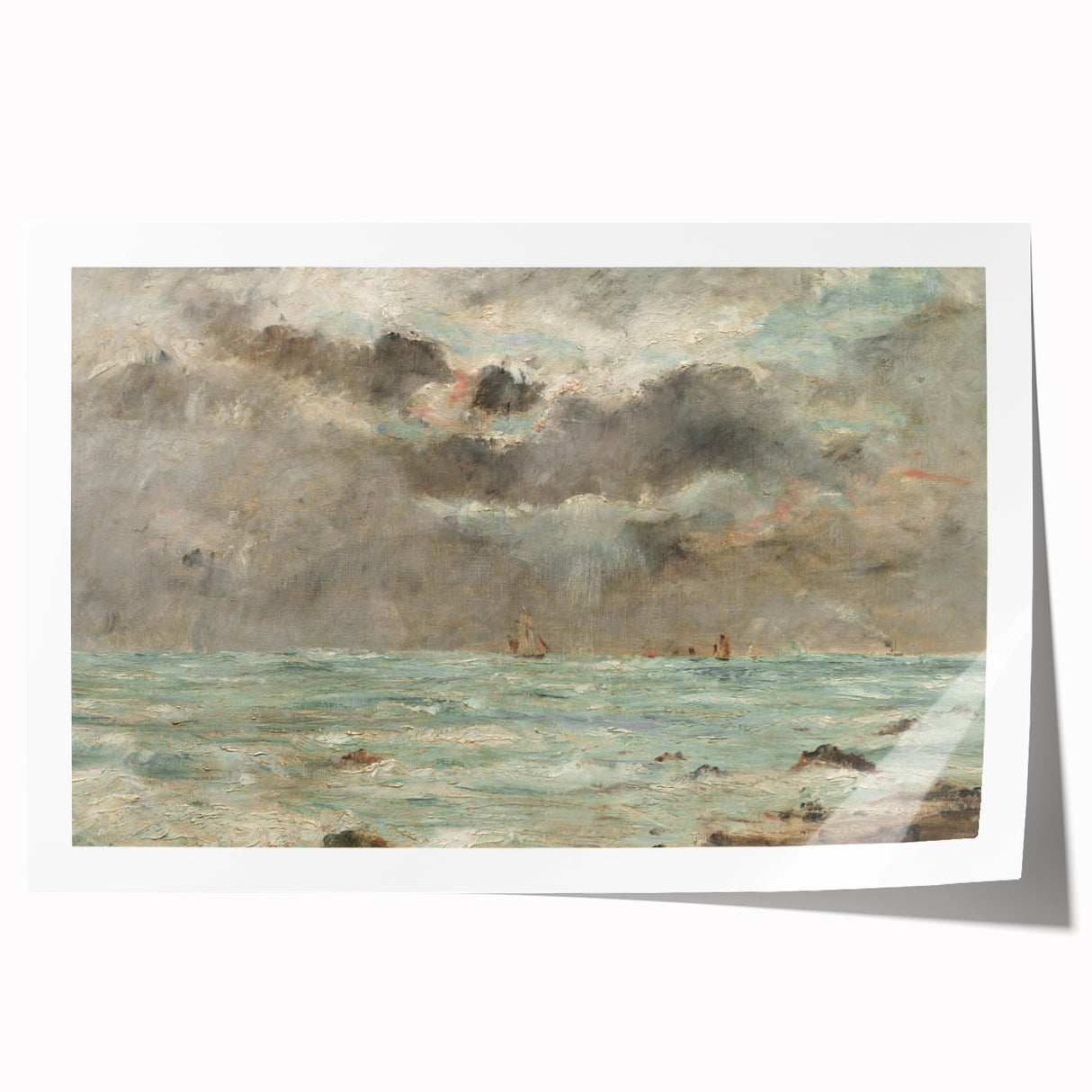 Vintage Seascape Art - Stormy Ocean with Ships Canvas