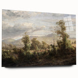 Vintage Rural Landscape Art - Tranquil Bridge and Trees Canvas