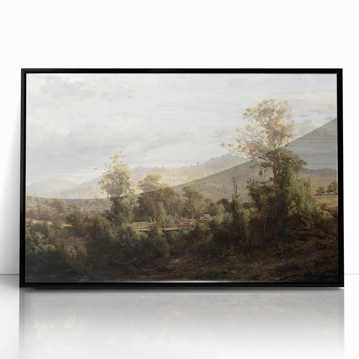Vintage Rural Landscape Art - Tranquil Bridge and Trees Canvas