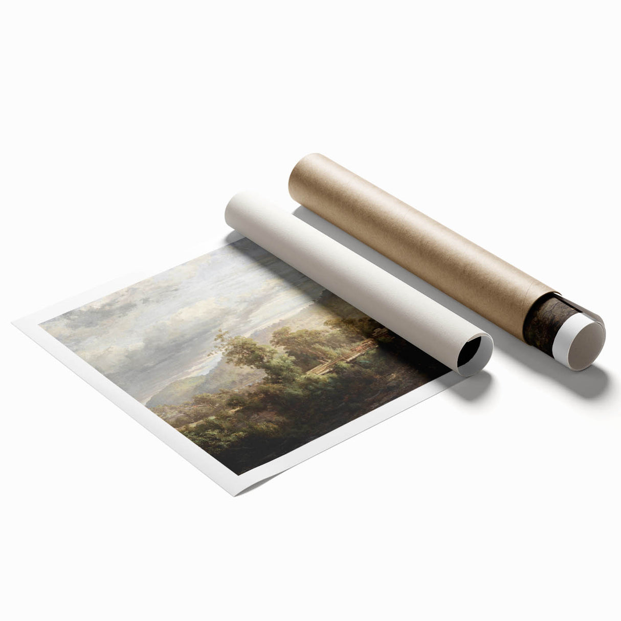 Vintage Rural Landscape Art - Tranquil Bridge and Trees Canvas