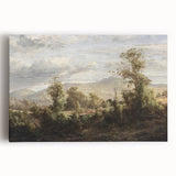 Vintage Rural Landscape Art - Tranquil Bridge and Trees Canvas