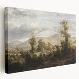 Vintage Rural Landscape Art - Tranquil Bridge and Trees Canvas