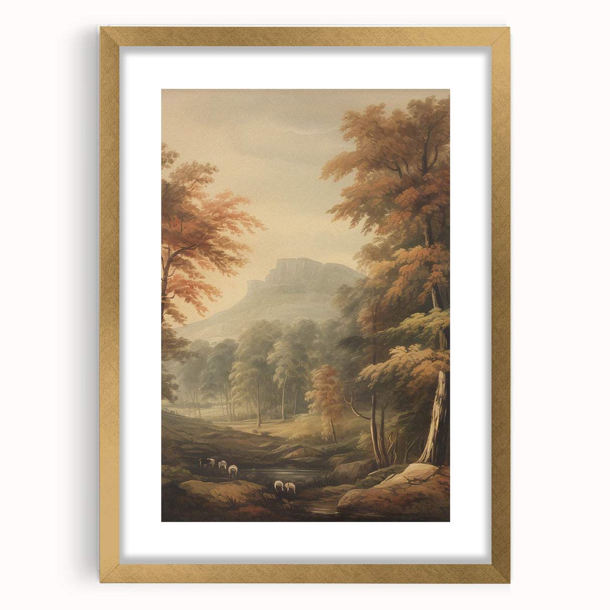 Vintage Autumn Forest Art – Classic Mountain Landscape Print