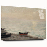 Vintage Seascape Art - Peaceful Boats and Moonlit Ocean Canvas