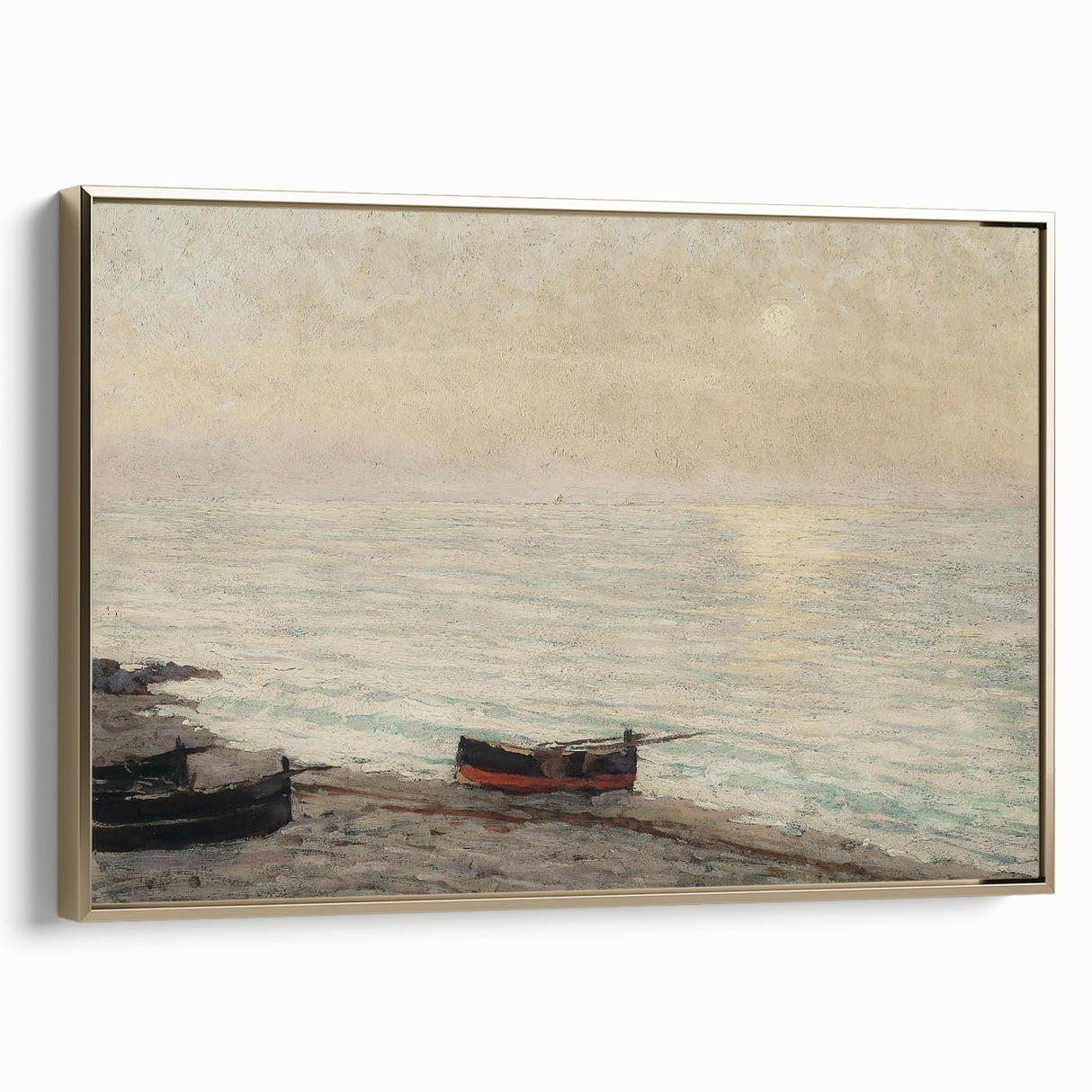 Vintage Seascape Art - Peaceful Boats and Moonlit Ocean Canvas
