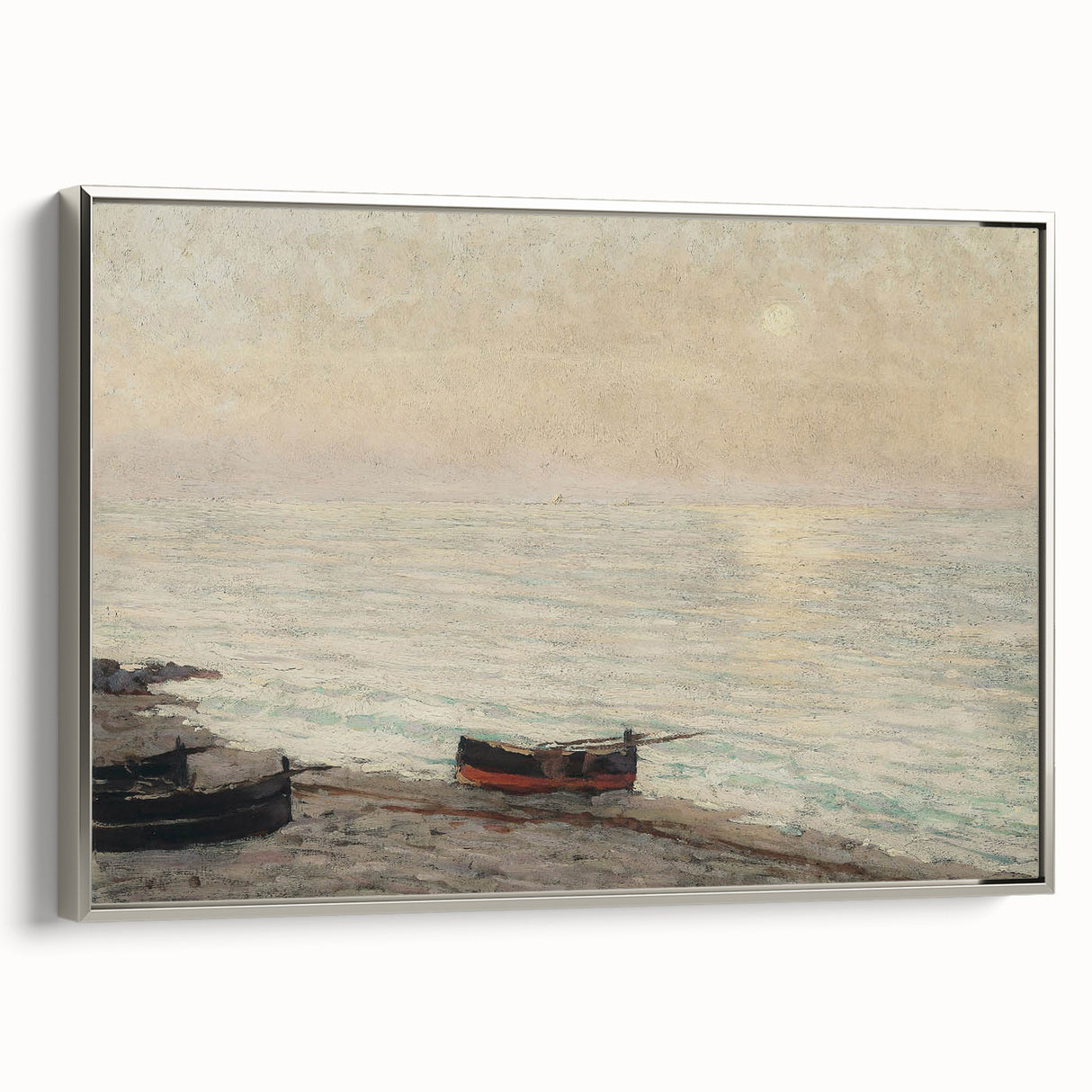 Vintage Seascape Art - Peaceful Boats and Moonlit Ocean Canvas