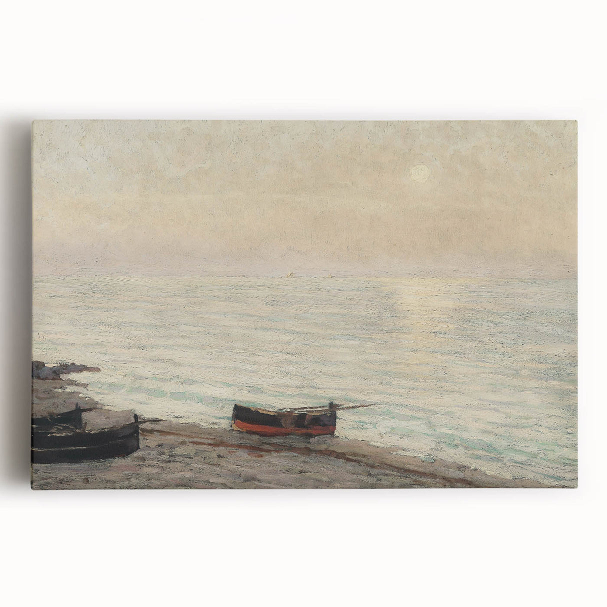Vintage Seascape Art - Peaceful Boats and Moonlit Ocean Canvas