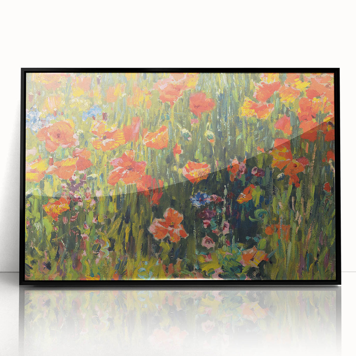 Vintage Floral Art - Bright Poppy Field Canvas Print