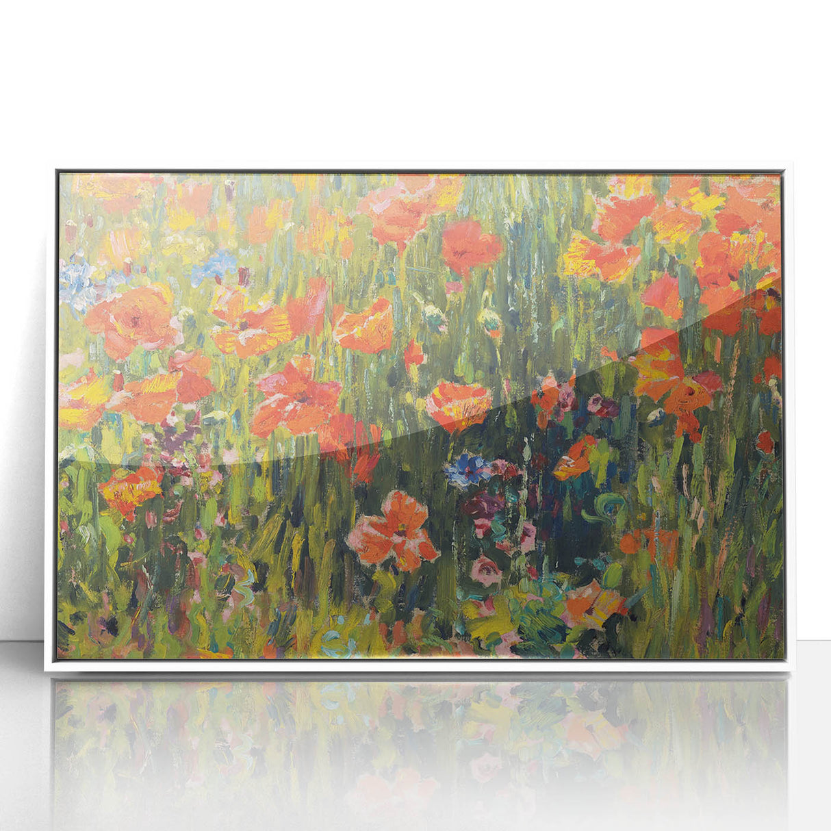 Vintage Floral Art - Bright Poppy Field Canvas Print