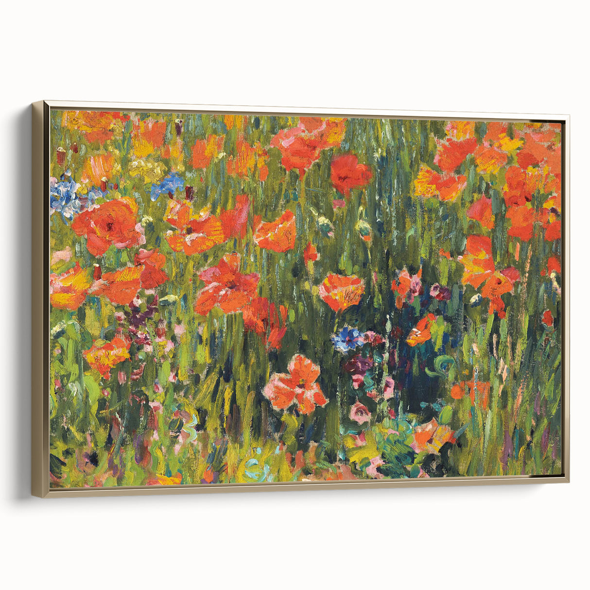 Vintage Floral Art - Bright Poppy Field Canvas Print